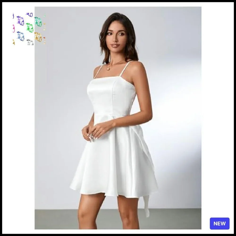 Satin Mini Dress Elegant Chic Wedding Guest Party Night Out Gown